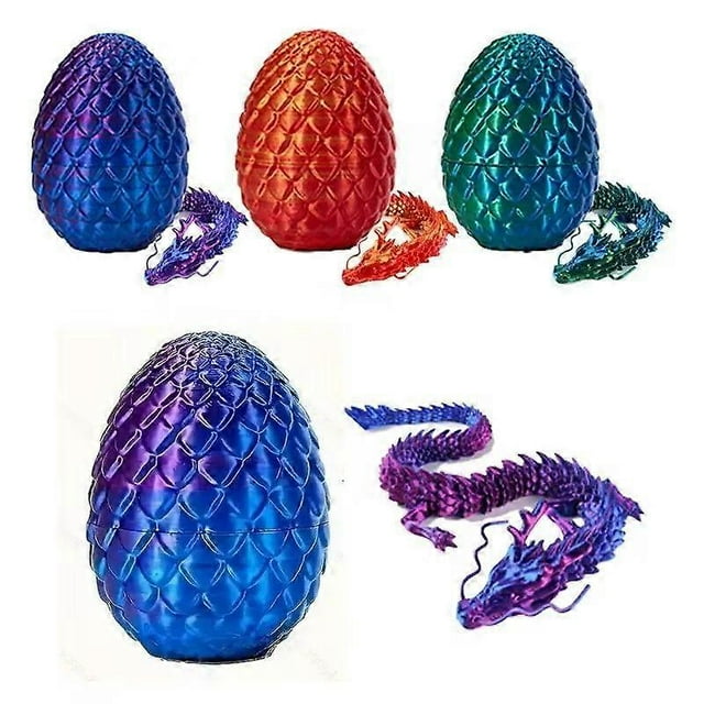 3D Printed Dragon Egg, Fully Articulated Dragon Crystal Dragon with Dragon Egg, Home Office Decor Executive Desk Toy