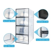 LeaderPro Clear Shoe Ogranizer for Closet,Shoes Boxes Bins Stackable,Folding Shoe Sneaker Containers Storage Box Rack with Lids 12 Pack