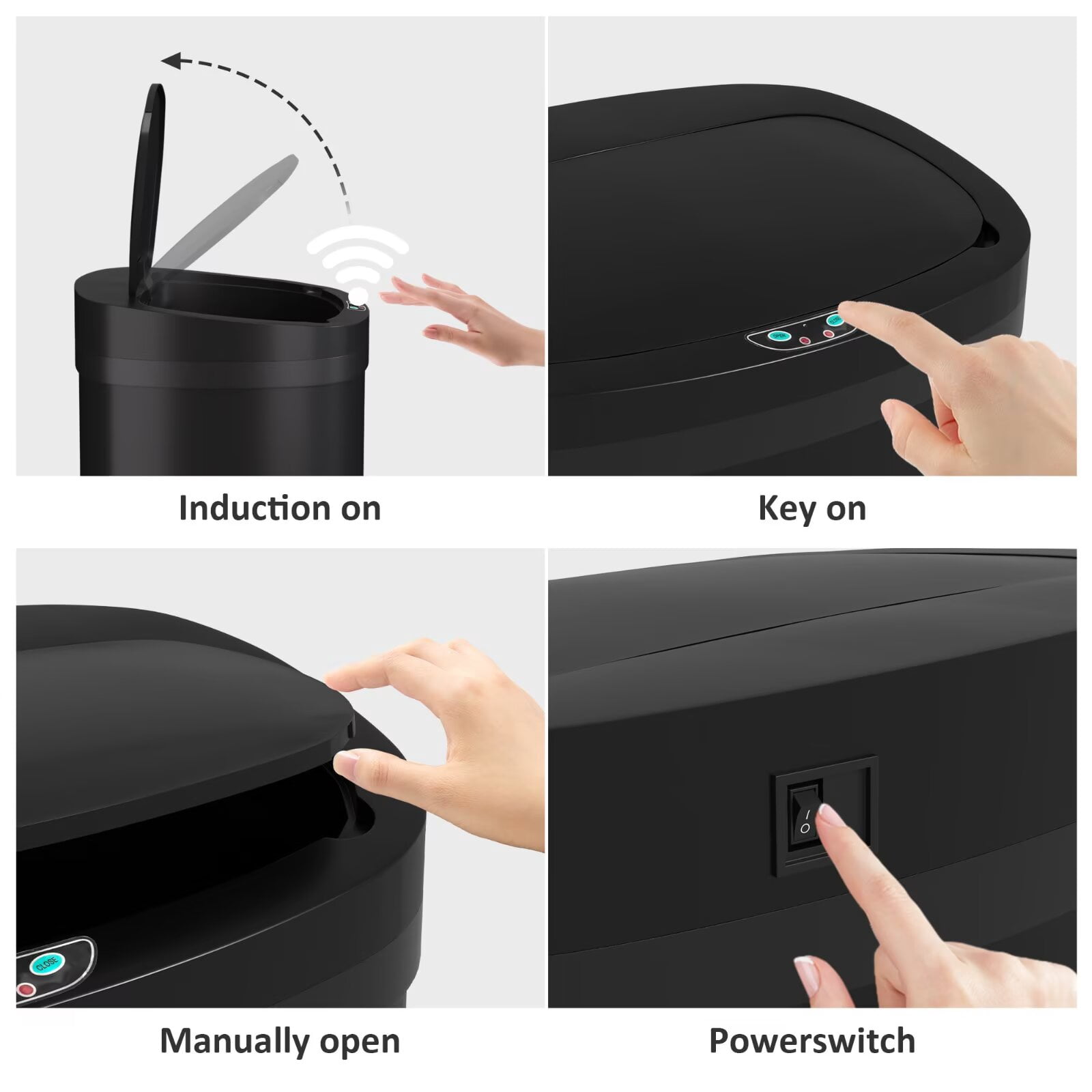 YRLLENSDAN 13 Gallon Touchless Stainless Steel Trash Can, Automatic Garbage Cans with Lid, Motion Sensor Wateproof Trash Bin for Kitchen Bedroom Bathroom Office, Black