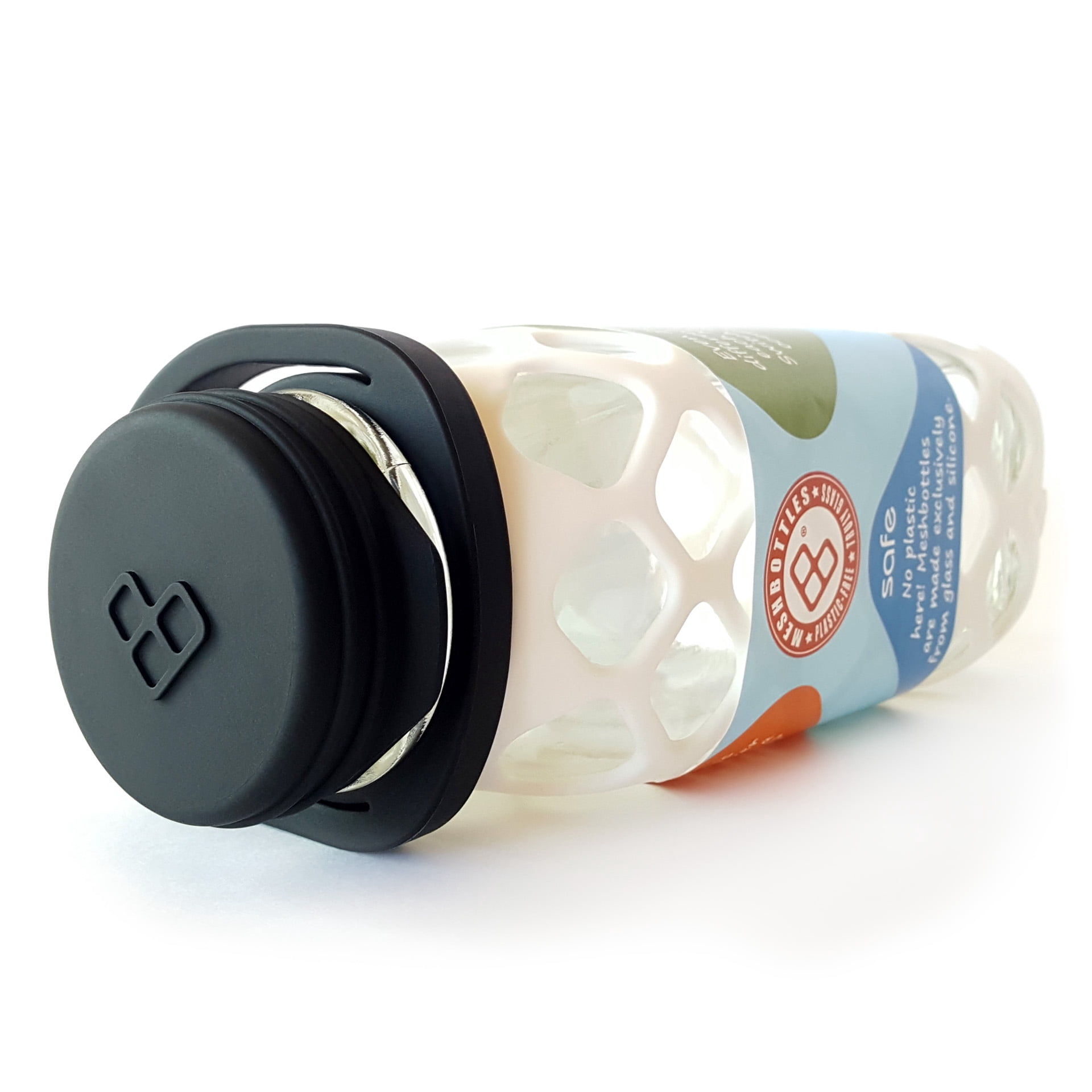 Meshbottle with Silicone Top - Snow White - Plastic-free, BPA-free, Phthalate-free Glass Water Bottle - 16 oz