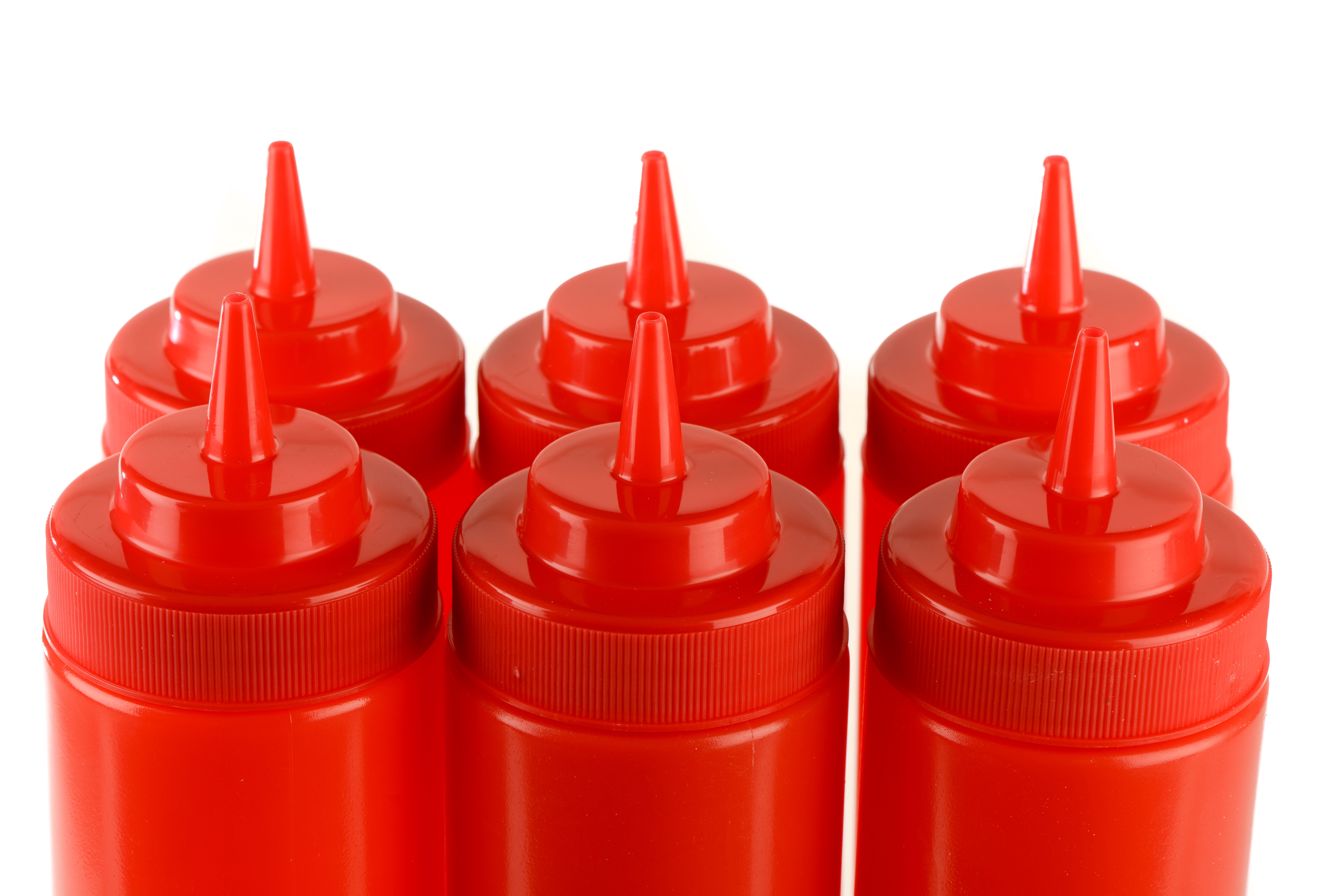 [8 PACK] 24 Oz Red Plastic Condiment Squeeze Bottles Squirt Bottle for Sauces, Dressing, Arts and Crafts, Ketchup, Mustard, Oil, BBQ - Clear Reusable Plastic Containers, BPA Free, Dishwasher Safe