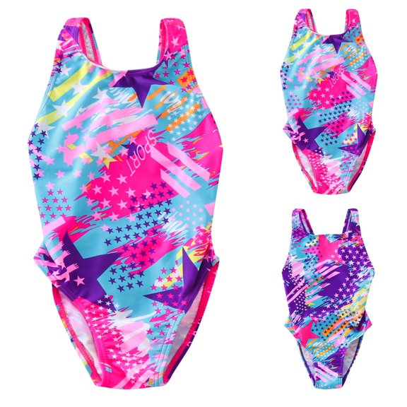 jiaxiM Girls Swimsuit One Piece Bow Back Bathing Suits Drawstring Bottoms Modest Ruched Tropical Printed Swimsuit Quick-Dry Girls Swimwear
