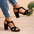 thumbnail image 3 of Rokment Black High Heels Dressy Sandals for Women Ladies 2026 Summer Fashion Casual Suede Open Pointed Toe Chunky Block Heeled Ankle Strap Strappy Dress Sandals B Size 6.5, 3 of 7