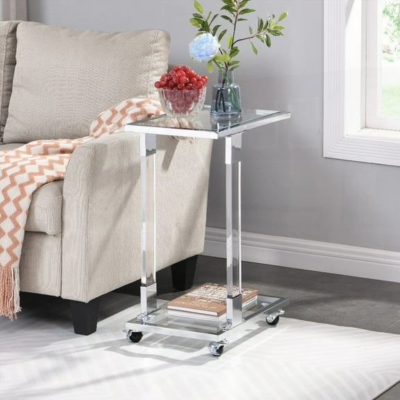 Glass Top Square Table for Balcony - Chrome Metal Base & Tempered Glass