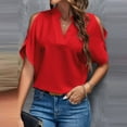 thumbnail image 5 of T Shirts For Women Womens Tops Solid Color V Neck Off The Shoulder Loose Chiffon T Top, 5 of 7
