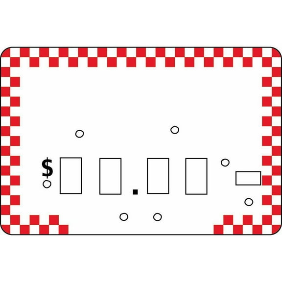 HUBERT Pricing Dial Tag Red Checked Plastic - 2 1/2"H x 4"L
