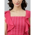 thumbnail image 7 of Janasya Summer Boho Square Neck Sleeveless Solid Pink Cotton Flared Midi Dress For Women, 7 of 7