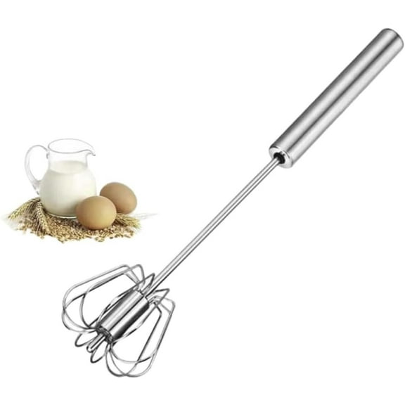 Stainless Steel Egg Whisk, Hand Push Rotary Whisk Blender Versatile Milk Frother Hand Push Mixer Stirrer Make Froth, Foam & Whipped Cream Semi Auto Egg Beater 12in