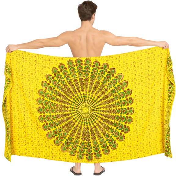 HAPPY BAY Men's Standard Casual Sarong Long Pareo Beach Wrap One Size Yellow-M400 Summer Vacation Party