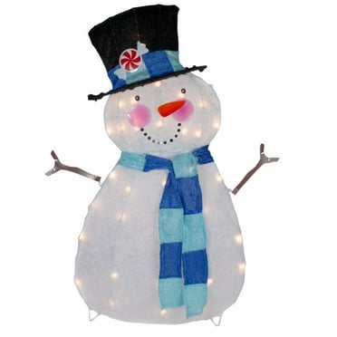 Northlight 32"" Lighted Chenille Snowman Outdoor Christmas Decoration - White and Blue