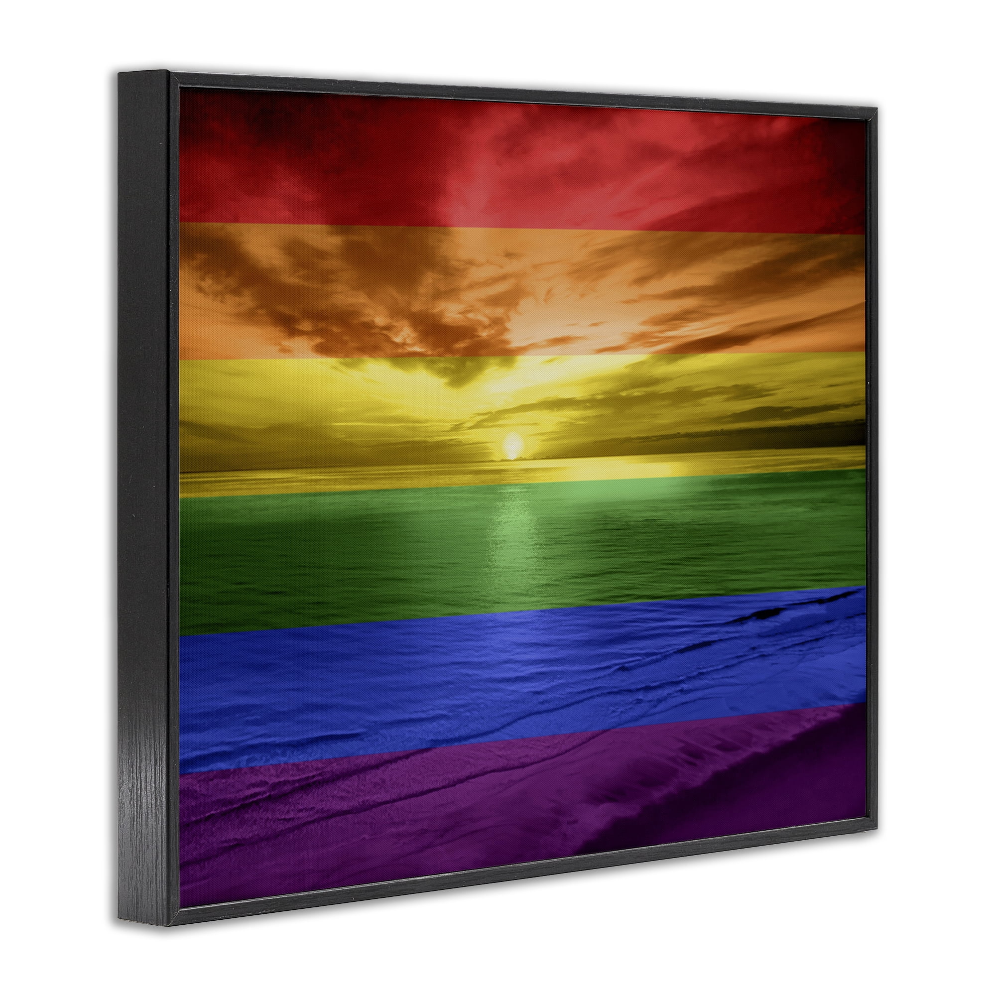 Stupell Industries Rainbow Sunset Beach Coastal Painting Black Framed Art Print Wall Art, 14 x 11