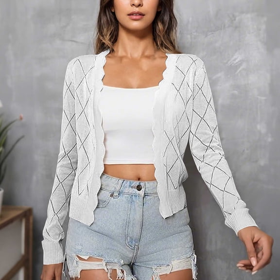 Sexlip Women's Fall casual Cropped Cardigan Trendy Cute Bolero Shrug Chunky Knit Cardigan Sweater White S