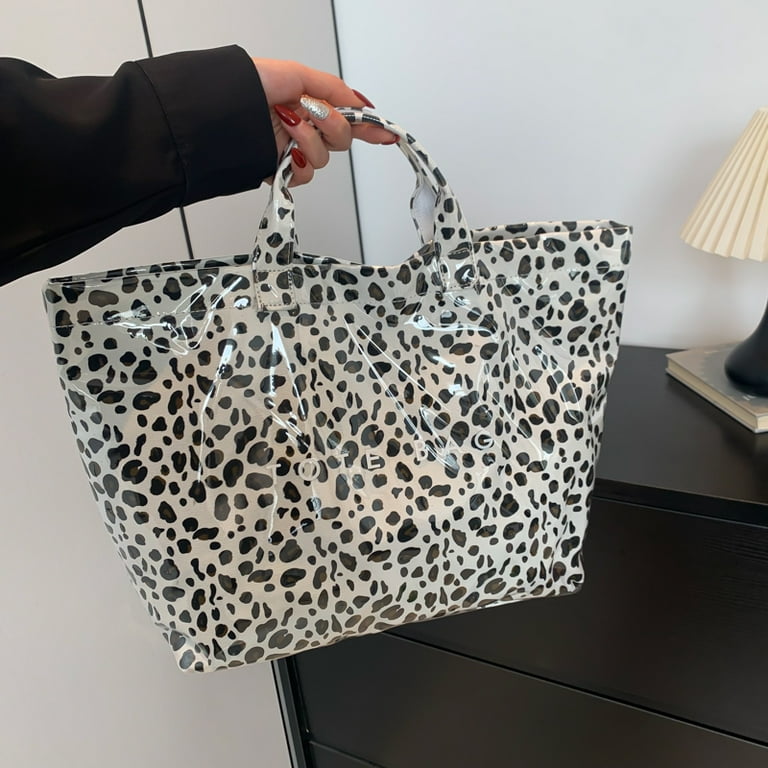 2024 Fashion Style Hot Sale Leopard PVC and Canvas Hand Bags Stylish Large Capacity Water Proof Super Cool Tote Bags for Women Walmart