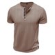 thumbnail image 5 of Camisetas Elvqul para Hombre Liso Casual Manga Corta Caqui Algodón Deportivas Abotonada Cuello Redondo, 5 of 5