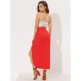 thumbnail image 4 of Unique Bargains Jupe Longue Maxi Décontractée à Taille Élastique Fendue pour Femmes, Rouge, TG, 4 of 5