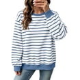 thumbnail image 3 of Women's Oversized Striped Sweatshirt Fleece Long Sleeve Color Block Crew Neck Shirt Loose Soft Casual Pullover Top Blue L, 3 of 10