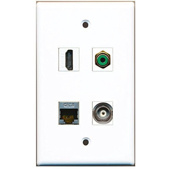 RiteAV - 1 Port HDMI 1 Port RCA Green 1 Port Shielded Cat6 Ethernet 1 Port BNC Wall Plate