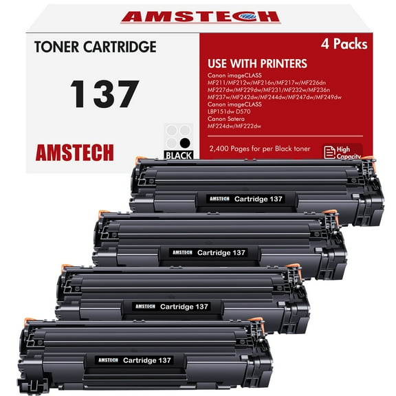 4 Pack 137 Toner Cartridge Replacement Compatible for Canon 137 Black Toner for imageCLASS D570 LBP151dw MF212w MF216n MF217w MF227dw MF229dw MF232w MF236n MF244dw MF247dw MF249dw Printer