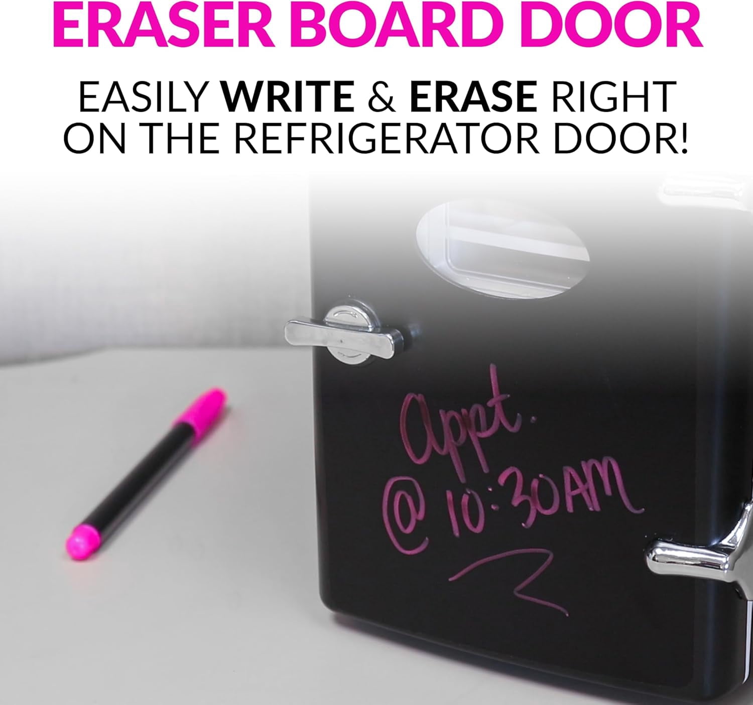 Retro 6-Can Personal Cooling and Heating  Fridge with Dry Erase Door, Carry Handle, and Display Window - Black