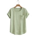 thumbnail image 2 of UPPADA Summer Tops for Women Crewneck Tunic Blouse Casual Beach Vacation Clothes Cotton Linen Short Sleeve Linen Shirt for Ladies Loose Fit Pullover Tops Green,L, 2 of 2