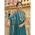 thumbnail image 7 of Janasya Women's Teal Green Poly Silk Embroidered Kurta with Sharara and Dupatta, 7 of 7