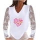 thumbnail image 1 of Blusa informal con cuello en V y manga larga de encaje para mujer Pompotops  gfhjh22275, 1 of 8
