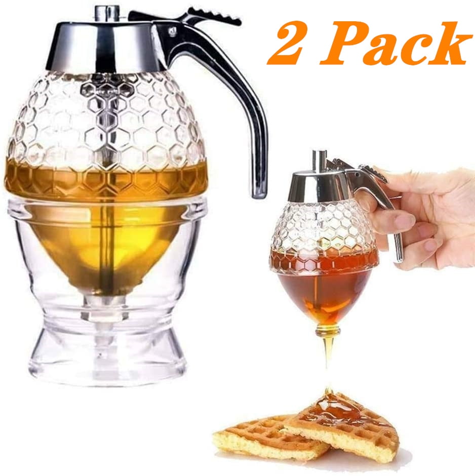 Honey+Syrup Dispenser Container Glass Trigger Kitchen Tool Pot Storage Holder 
