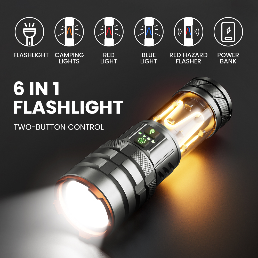 Tactical Flashlight High Lumens Rechargeable 5000mAh, 5000 Lumens LED Flashlight for Camping, Emergency, Hiking - Waterproof, 11 Modes, Zoomable, USB-C Charging, Digital Display, Durable Aluminum