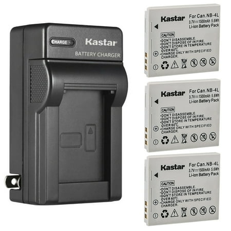 Kastar 3-Pack Battery and AC Wall Charger Replacement for Canon PowerShot SD430 PowerShot SD450 PowerShot SD600 PowerShot SD630 PowerShot SD750 PowerShot SD780 IS PowerShot SD940 IS Camera
