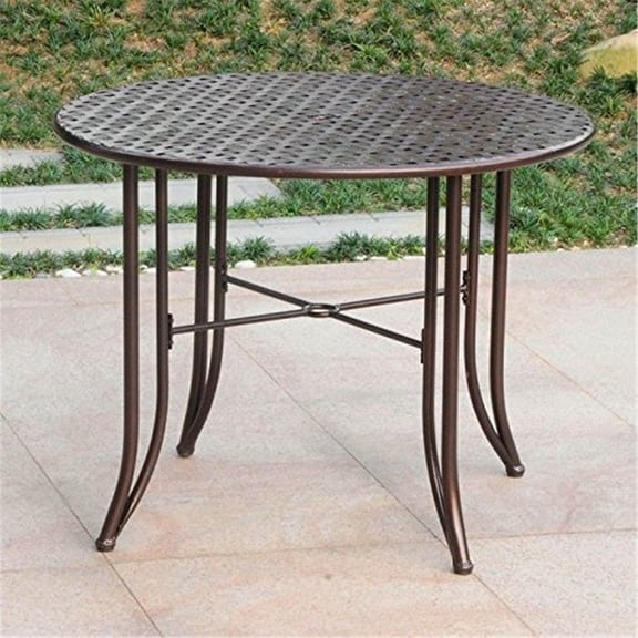 Outdoor Iron Dining Table - Patio Table with Umbrella Hole - Elegant Lattice Design - 39" x 39"