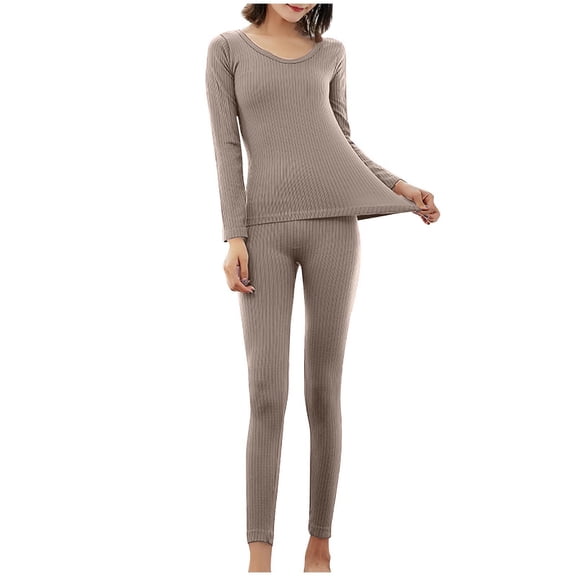 UAMVSH Thermal Underwear Set for Women Soft Warm Long Sleeve Crewneck Tops with Leggings Casual Slim Fit Base Layer 2 Piece Pajama Set