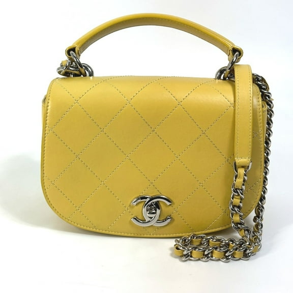Pre-Owned Chanel CC Mark Chain 2WAY Hand Bag Crossbody Shoulder Bag Yellow Based (Good)