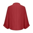 thumbnail image 4 of Linen Blend Shirts for Women 3/4 Sleeve 2 Button V Neck Open Front Solid Tops Red,M, 4 of 5
