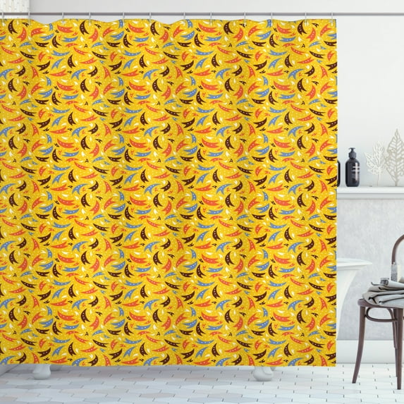 Colorful Shower Curtain, Abstract Tails Doodle Pattern with Space Theme Funky Spotty Childish Composition, Fabric Bathroom Set with Hooks, 69W X 70L Inches, Multicolor, by Ambesonne