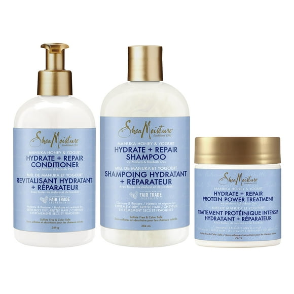 SheaMoisture Manuka Honey & Yogurt Shampoo, Conditioner & Protein Power Treatment For Dry, Damaged Hair Formulated Without Sulfates, Silicones, Parabens, Phthalates, Mineral Oil