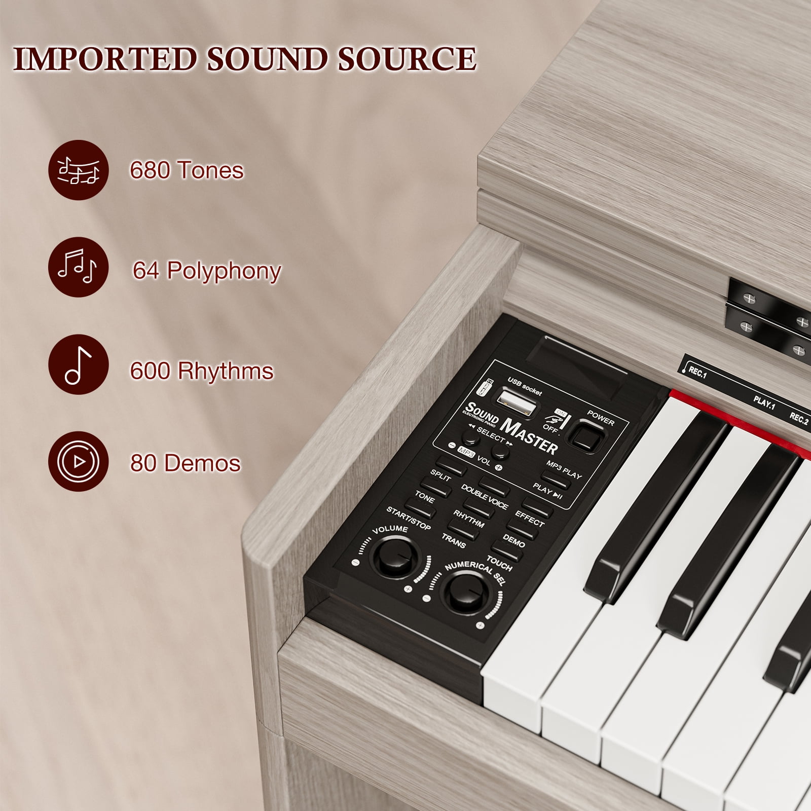 UMOMO 88 Key Digital Piano Keyboard with Piano Bench, Full Size Electric Piano with Piano Stand, Headphone Jack, 3 Pedal, Electronic Piano for Beginner, Adults, Gray