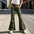 thumbnail image 3 of LRen Girls Uniform Pants Wide Leg Slim Fit Plaid Striped Casual Preppy Dress Button Pockets Casual Trousers Tween Denim Pants Age 5-6 Years, 3 of 6