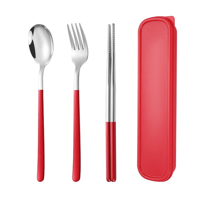 Nvzi 4pcs Cutlery Set Stainless Steel Flatware , Food-Grade Serving Cutlery Set Tableware Eating Utensils Set,Silvery Red