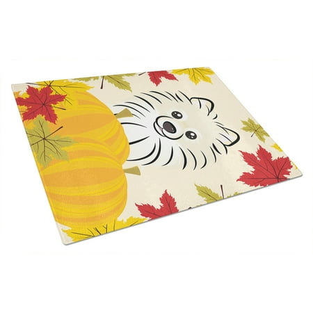 

Caroline s Treasures Pomeranian Thanksgiving Glass Cutting Board Large
