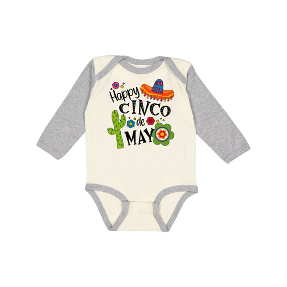 Inktastic Happy Cinco de Mayo- Sombrero, Cactus, Flowers Boys or Girls Long Sleeve Baby Bodysuit