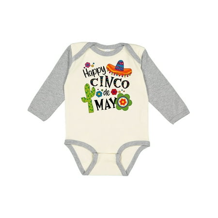 

Inktastic Happy Cinco de Mayo- Sombrero Cactus Flowers Gift Baby Boy or Baby Girl Long Sleeve Bodysuit