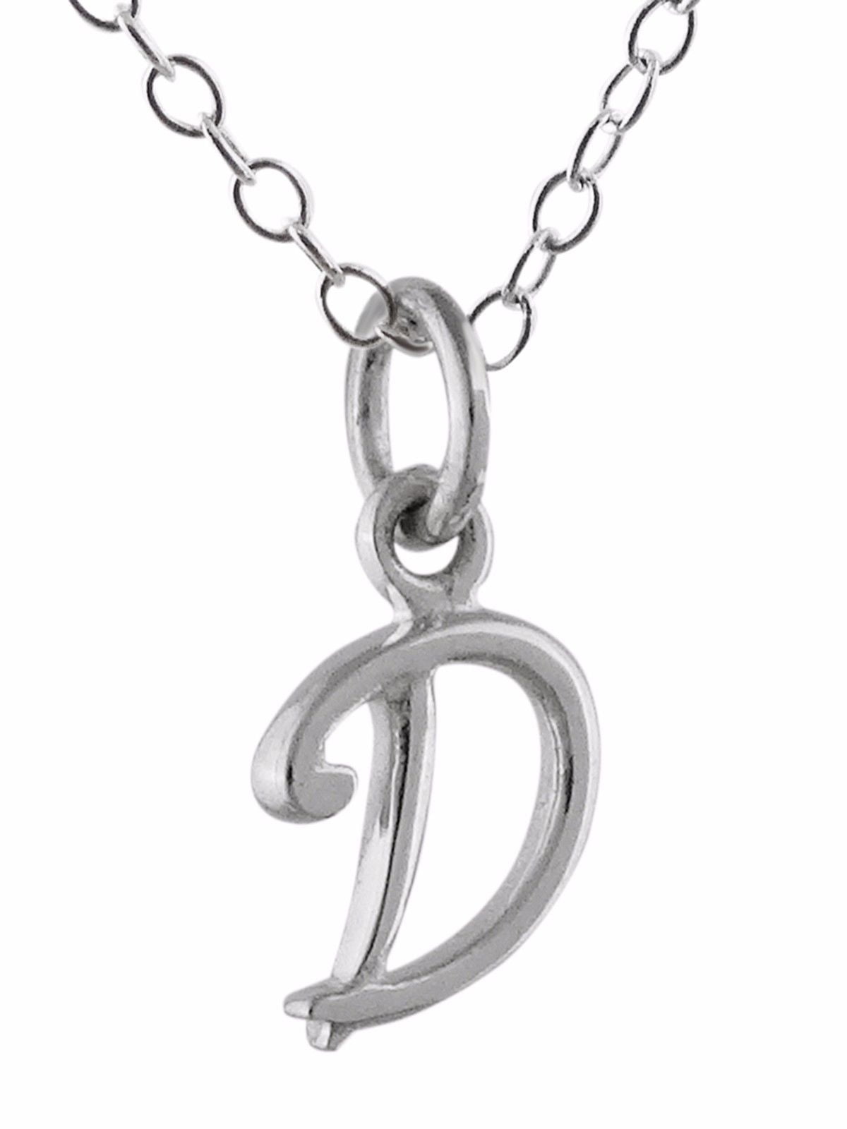 925 Sterling Silver Cursive Initial Letter D Pendant Necklace 