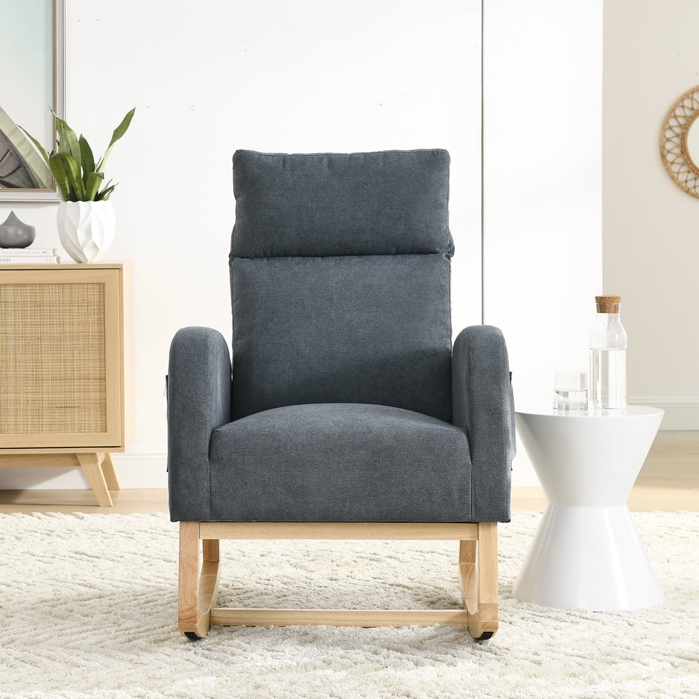 Yesurprise 27.6"W Modern Rocking Chair, Accent Upholstered Rocking Glider Chair with High Backrest, Armrests, 2 Side Pocket, Lounge Chair for Home Living Room Bedroom Office