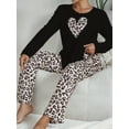 thumbnail image 1 of Women Cozy Leopard Print Pajama Set - Top with Heart Accent, Soft Pajama Pants, 1 of 8