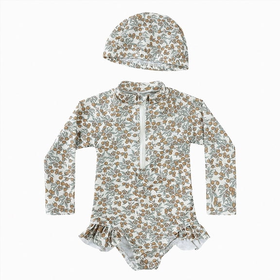 Ymyiu Baby Girl Bathing Suit Long Sleeve One Piece Swimsuit for Toddler Girls Baby Girl Rashguard Shirt with UPF 50 Sun Protection 2T 3T (Brown,2-3 Years)