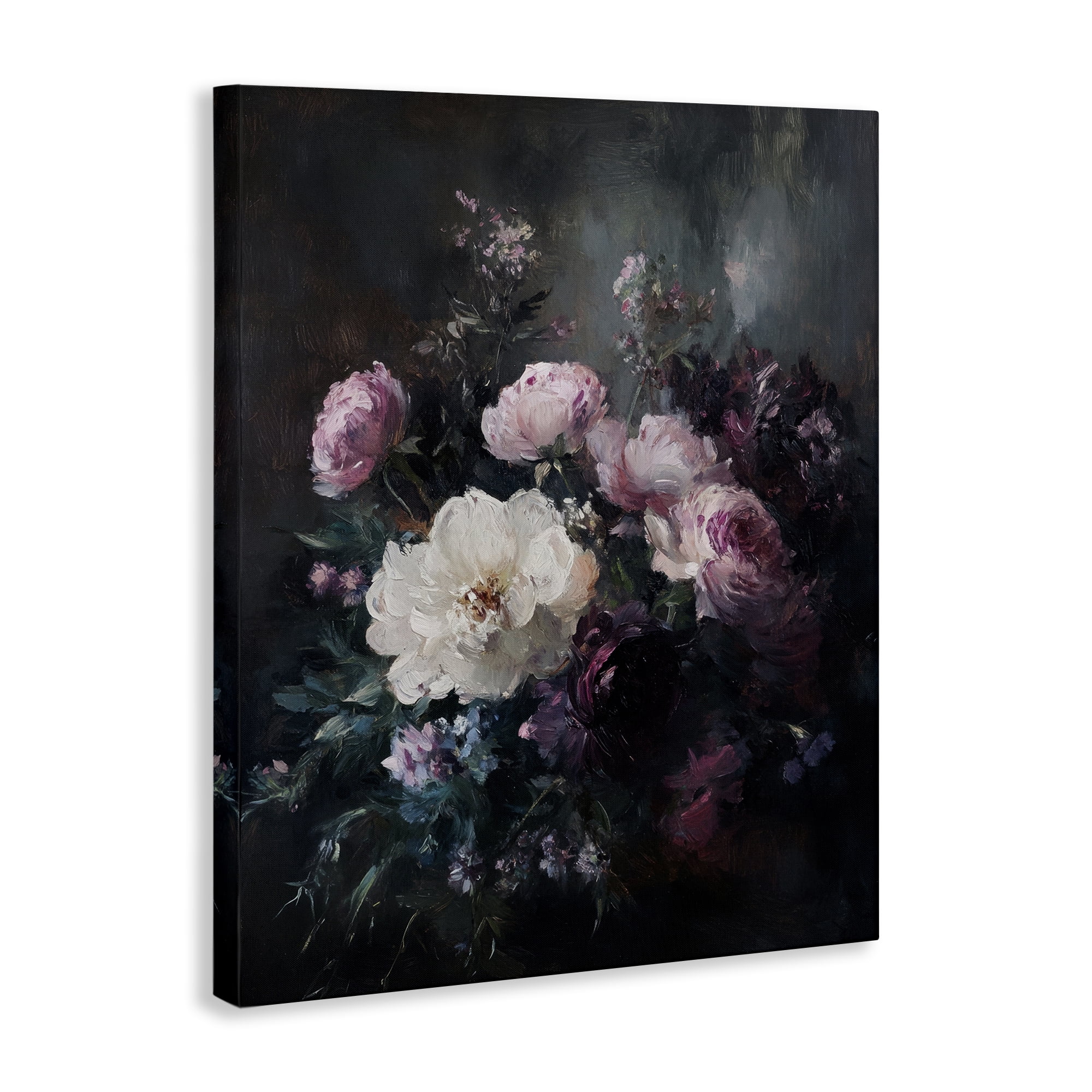 Stupell Industries Vintage Dark Blossoms Plants & Flowers Painting Wrapped Canvas Art Print Wall Art, 24 x 30