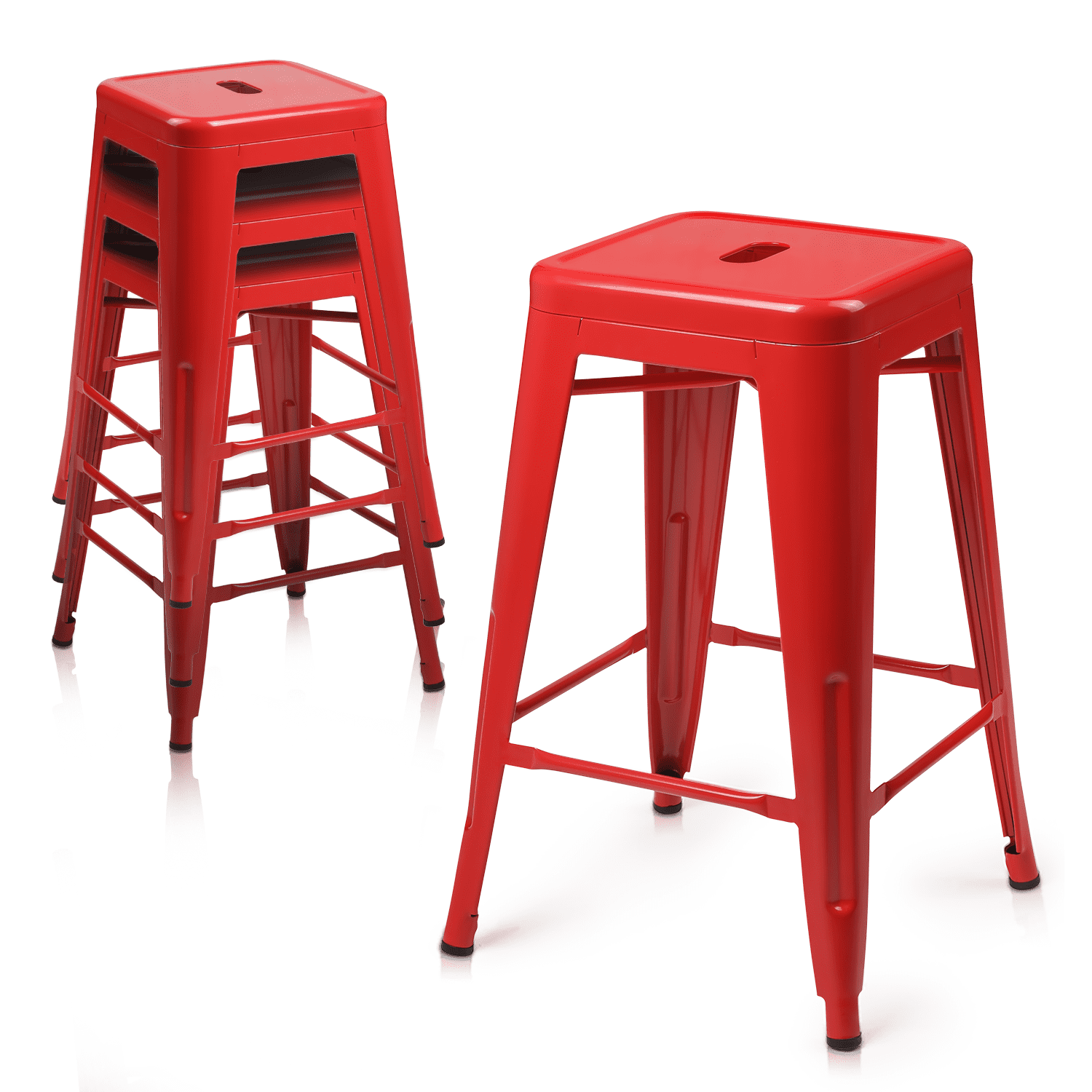 MoNiBloom 24" Metal Bar stools, 4 Pack Stackable Square Counter Height Seat, for Indoor Outdoor