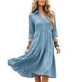 thumbnail image 6 of Levmjia Women's Dress V Neck Button Down Midi Dress 3/4 Sleeve Tiered Babydoll Dress Casual Loose Fit Summer Dresses with Pockets, 6 of 6
