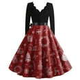 thumbnail image 3 of Women's Casual Fashion Christmas Holiday Print V-neck Vintage Dress for Retro Style and Party Occasions, Comfortable Women's Long Sleeve Holiday Dress,Deep Red,XL, 3 of 3