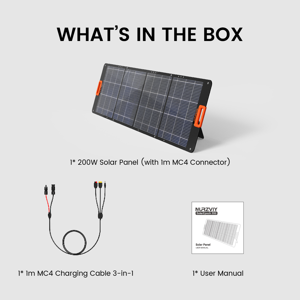 NURZVIY Portable Foldable Outdoor Solar Panel Charger SolarEpoch 200 200W Waterproof for Camping 1-Pack